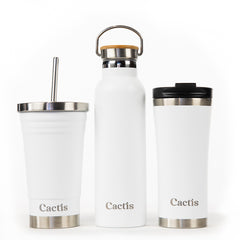 Cactis 600ml Original Bottle - White, Cactis Coffee Cup - White, Cactis Smoothie Cup - White