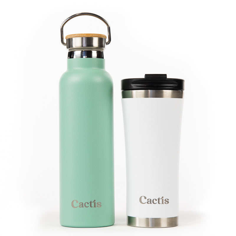 Cactis Essential 600ml Bottle - Sage Green, Cactis Coffee Cup - White