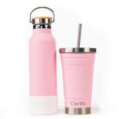 Cactis Essential 600ml Bottle - Blush Pink, Cactis Smoothie Cup - Blush Pink, Cactis Silicone Bumper - White