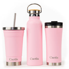 Cactis Essential 600ml Bottle - Blush Pink, Cactis Coffee Cup - Blush Pink, Cactis Smoothie Cup - Blush Pink