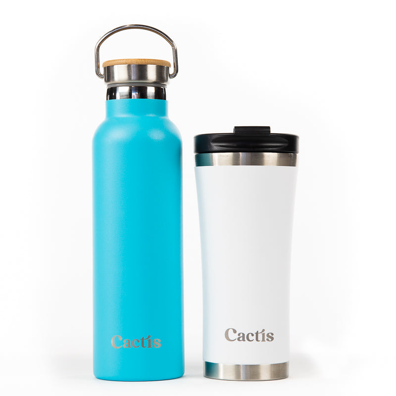 Cactis Essential 600ml Bottle - Blue Lagoon, Cactis Coffee Cup - White