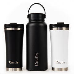Cactis Coffee Cup - Black, Cactis 950ml Sports Bottle - Black, Cactis Coffee Cup - White