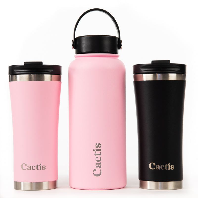 Cactis Coffee Cup - Blush Pink, Cactis 950ml Sports Bottle - Blush Pink, Cactis Coffee Cup - Black